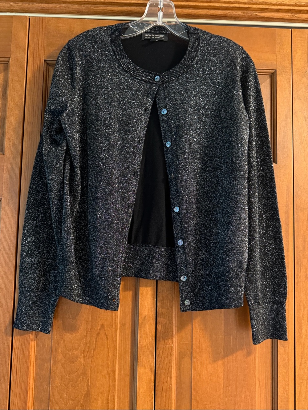 Banana Republic Black Shimmer Crewneck Cardigan